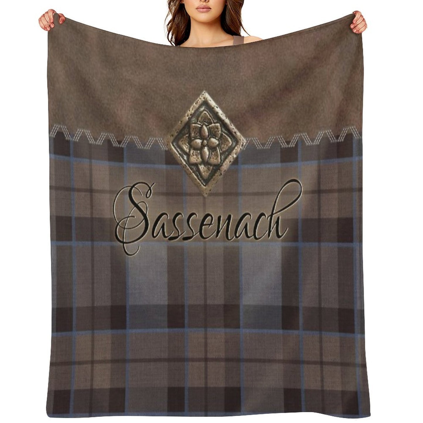 Outlander - Leather And Tartan with Metal Flower Accent Throw Blanket