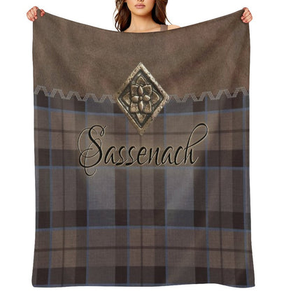 Outlander - Leather And Tartan with Metal Flower Accent Throw Blanket