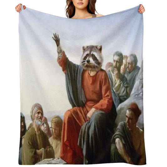 Raccoon Jesus Throw Blanket