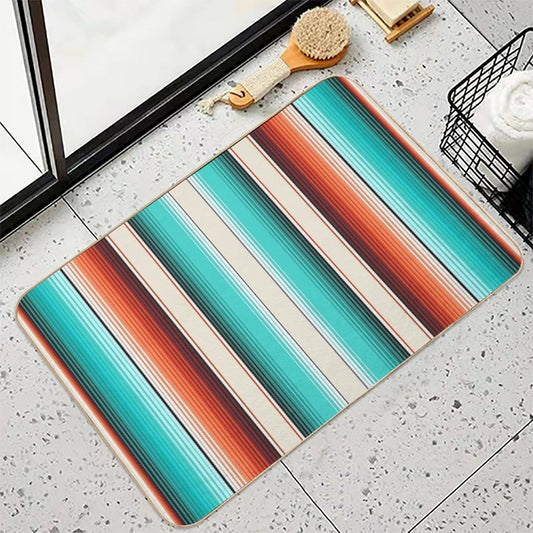 Navajo White, Turquoise And Burnt Orange Southwest Serape Blanket Stripes Bath Mat