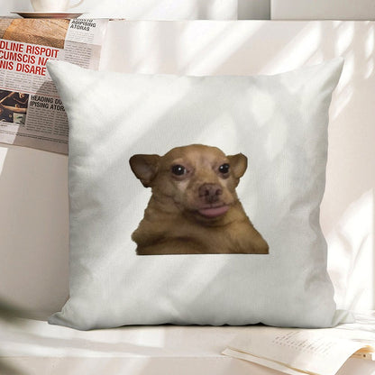 Blep Dog Linen Throw Pillow Cover