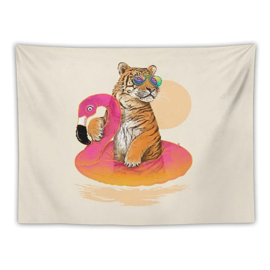 Chillin, Flamingo Tiger Tapestry