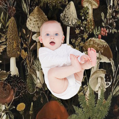 Vintage Midnight Mushrooms Forest Botanical Night Garden Pattern - Black Nightgarden Throw Blanket