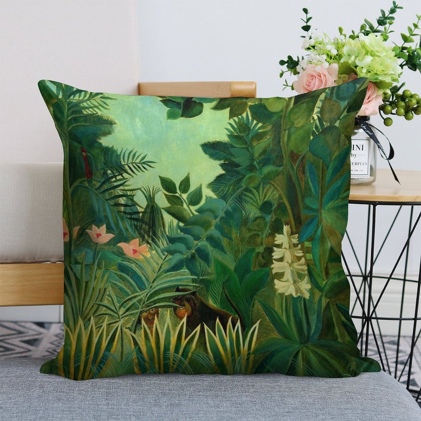 Henri Rousseau The Equatorial Jungle, 1909 Linen Throw Pillow Cover