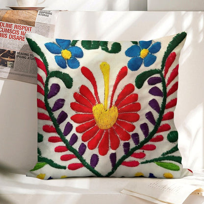 Mexican Flowers Linen Throw Pillow Cover