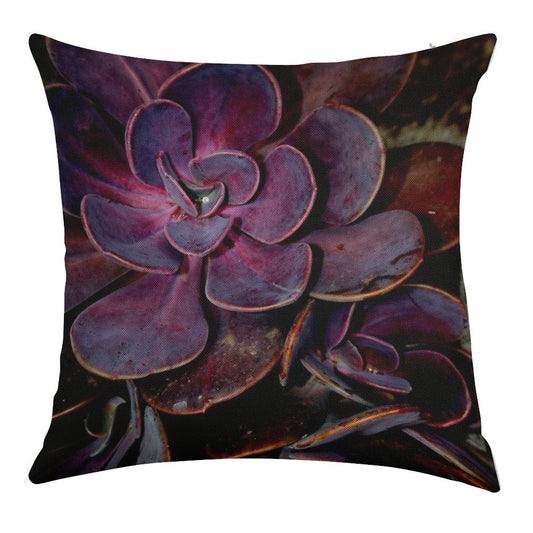 Velvet Aubergine Cactus Linen Throw Pillow Cover