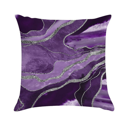 Purple Marble Agate Silver Glam #1 (Photo of Glitter Only - Not Reflective) Soft Shrink-Resistant Throw Pillow