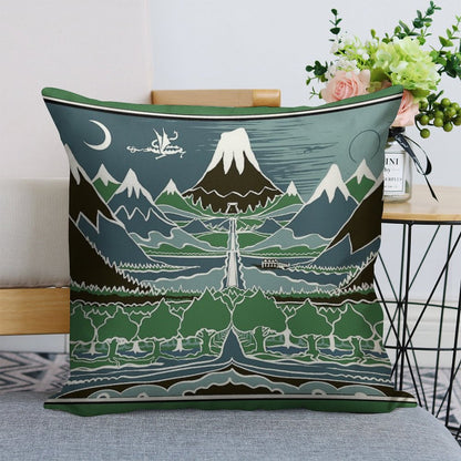 Forest Mountain Path in The Style of J.R.R.Tolkien Linen Throw Pillow Cover