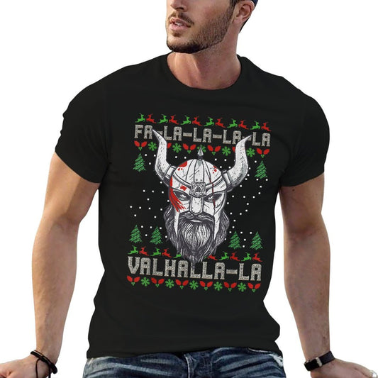 Viking Pagan Christmas - Viking Nordic Valhalla  Ribbed Collar T-Shirt