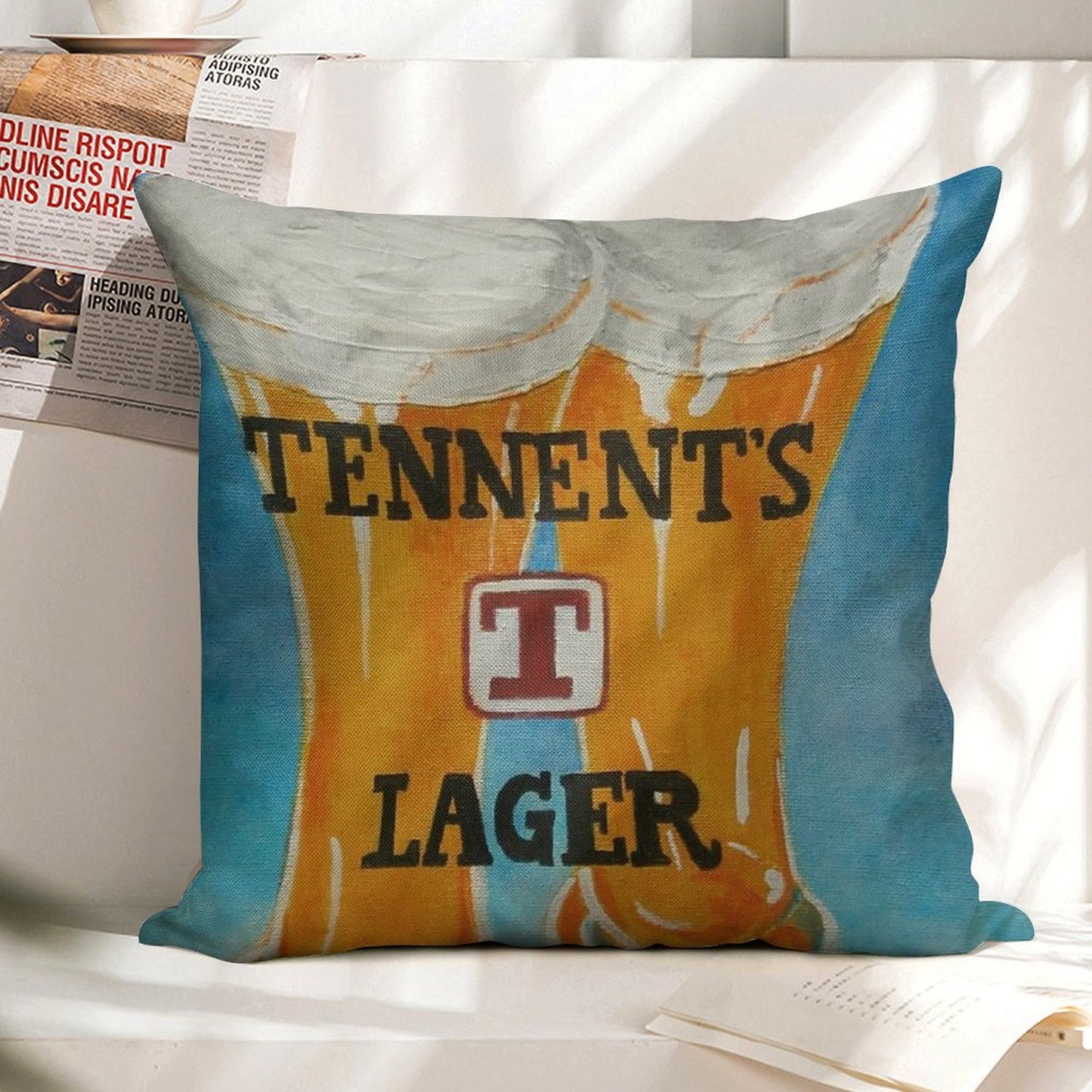 Tennents Lager Linen Throw Pillow Cover