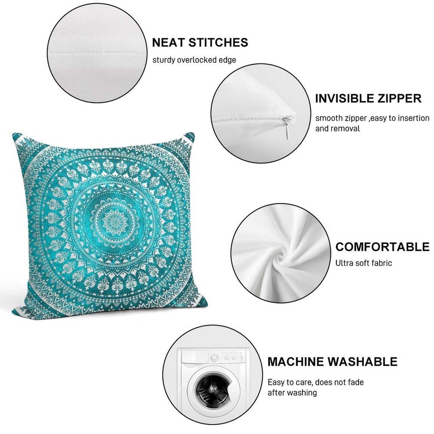 Mandala Turquoise Soft Reinforced Edging Throw Pillow