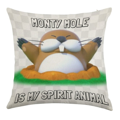 Monty Mole Is My Spirit Animal Linen Throw Pillow Cover