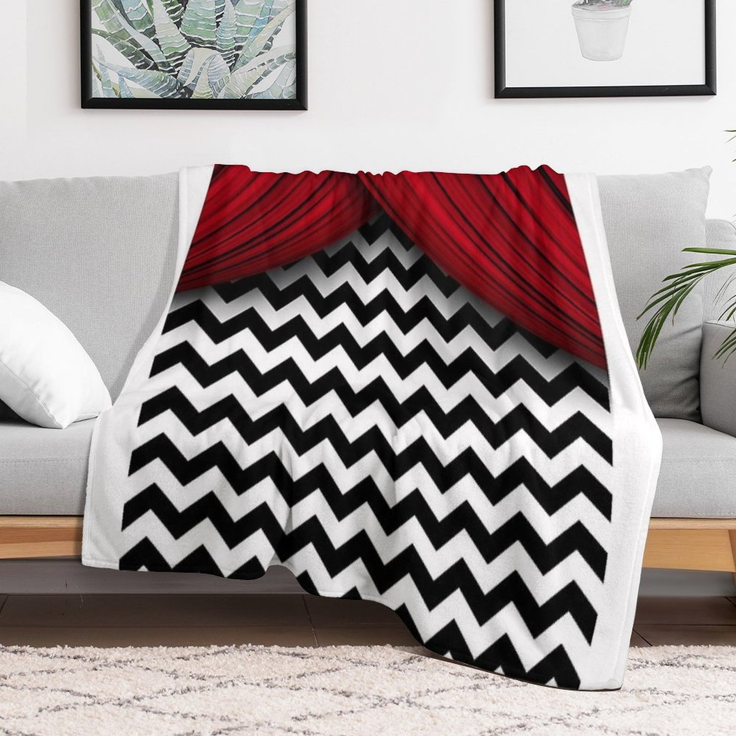 Twin Peaks Red Curtains Black And White Chevron Throw Blanket