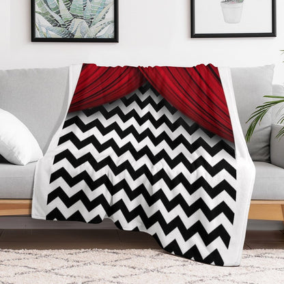 Twin Peaks Red Curtains Black And White Chevron Throw Blanket