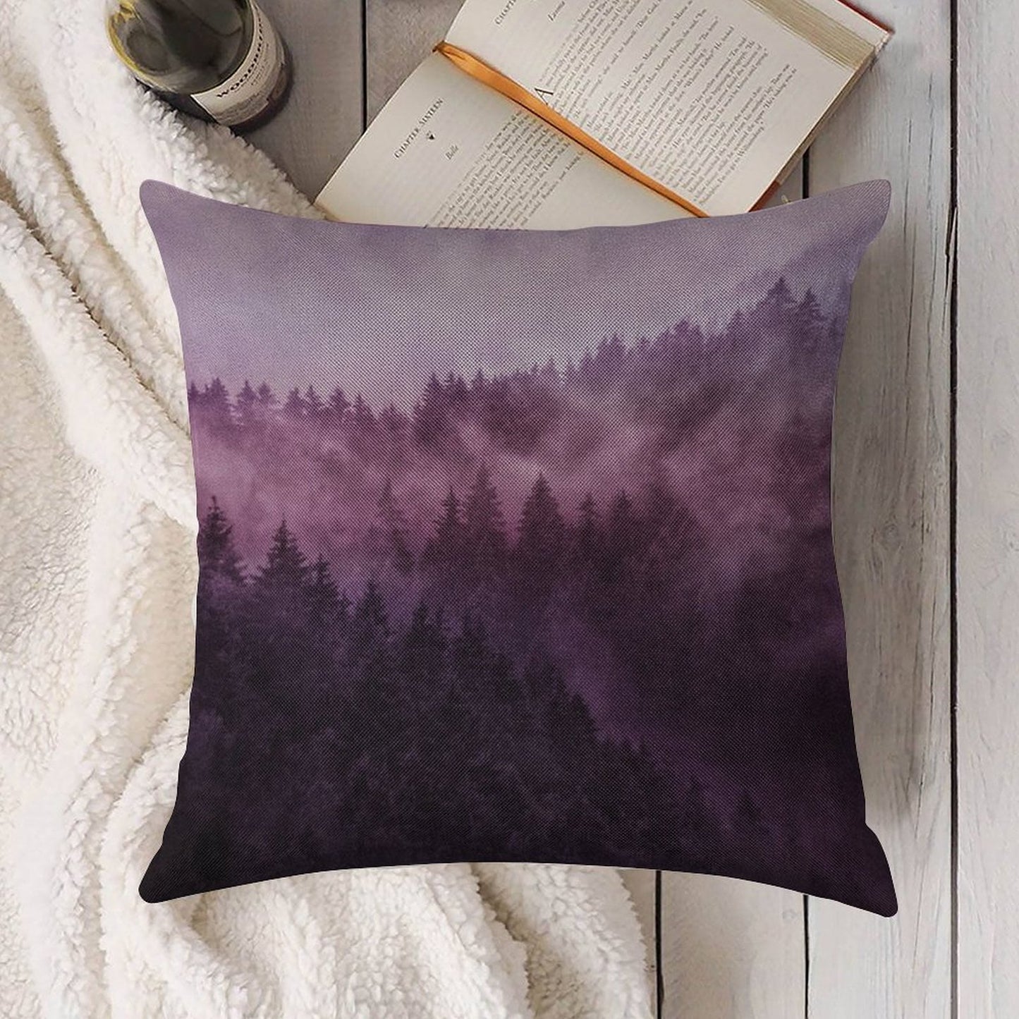 Excuse Me, I'm Lost  Laid Back In A Romantasy Moody Wilderness Dream Forest With Cascadia Trees Covered In Magic Fog Linen Throw Pillow Cover