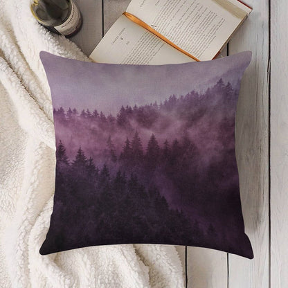 Excuse Me, I'm Lost  Laid Back In A Romantasy Moody Wilderness Dream Forest With Cascadia Trees Covered In Magic Fog Linen Throw Pillow Cover