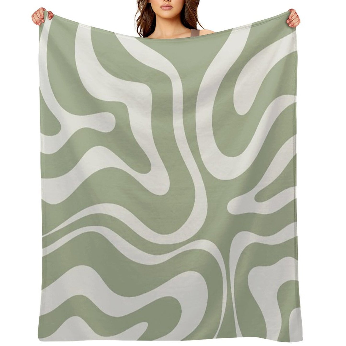 Liquid Swirl Abstract Pattern in Sage Green And Nearly White Throw Blanket