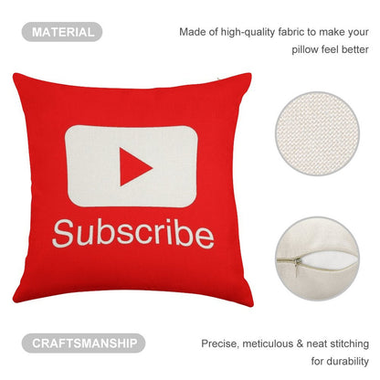 You Tube Subscribe Play Button Videos VLoggers Live Stream Linen Throw Pillow Cover