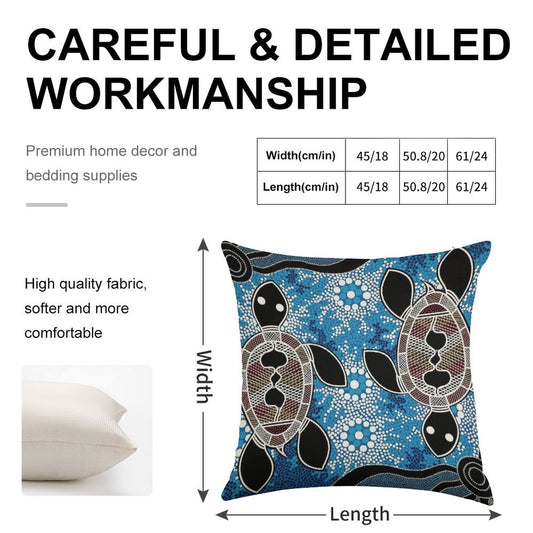 Authentic Aboriginal Art  - Sea Turtles Linen Throw Pillow Cover