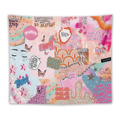 Pink And Blue Girl Power Collage Tapestry