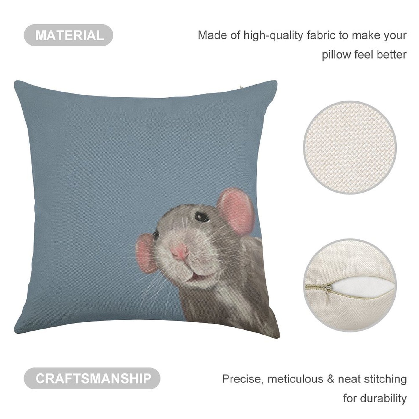The Peeking Rat Linen Throw Pillow Cover