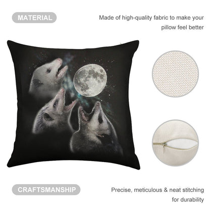 3 Opossum Moon Linen Throw Pillow Cover