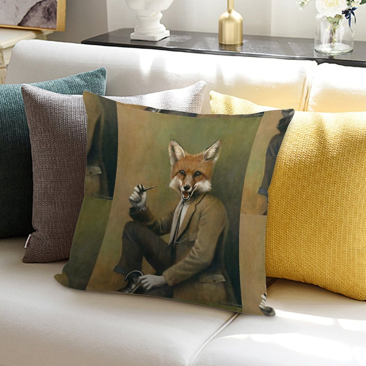 Vintage Mr Fox Soft Skin-Friendly Throw Pillow