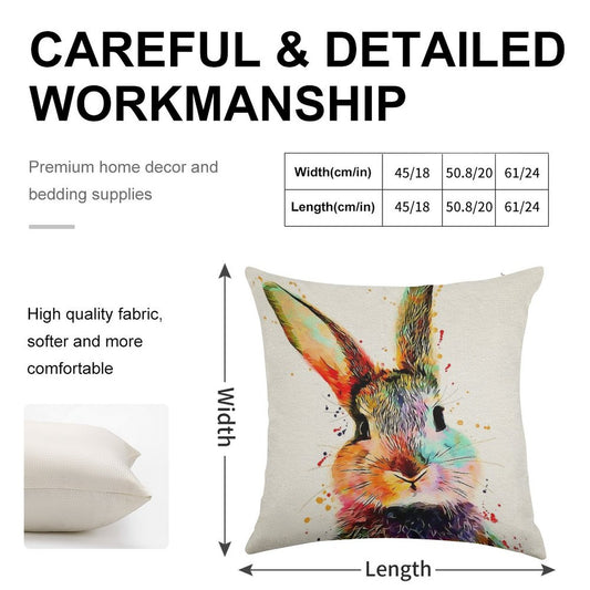 Rabbit Watercolor Art Work Linen Throw Pillow Cover