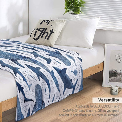 Monochrome Blue Watercolour Shark Ocean on White Throw Blanket