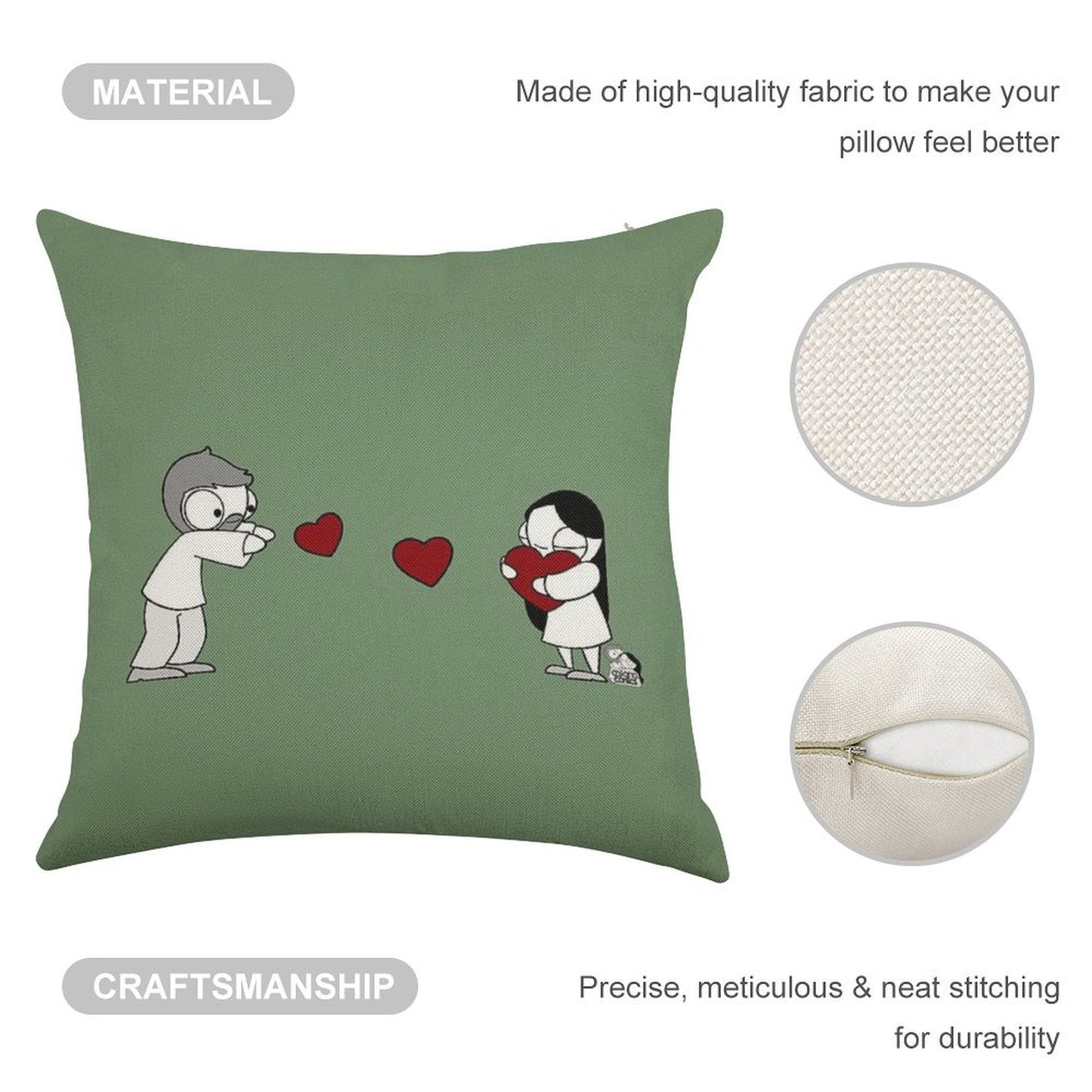 Hearts Throw Linen Throw Pillow Cover