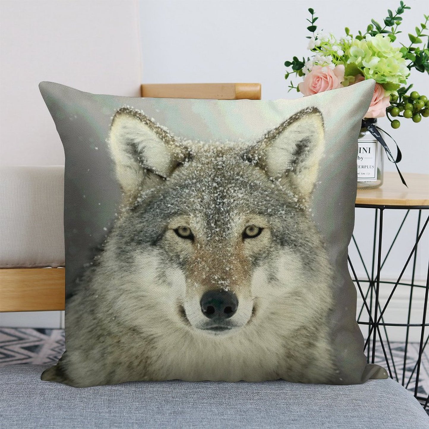 GREY WOLF Linen Throw Pillow Cover