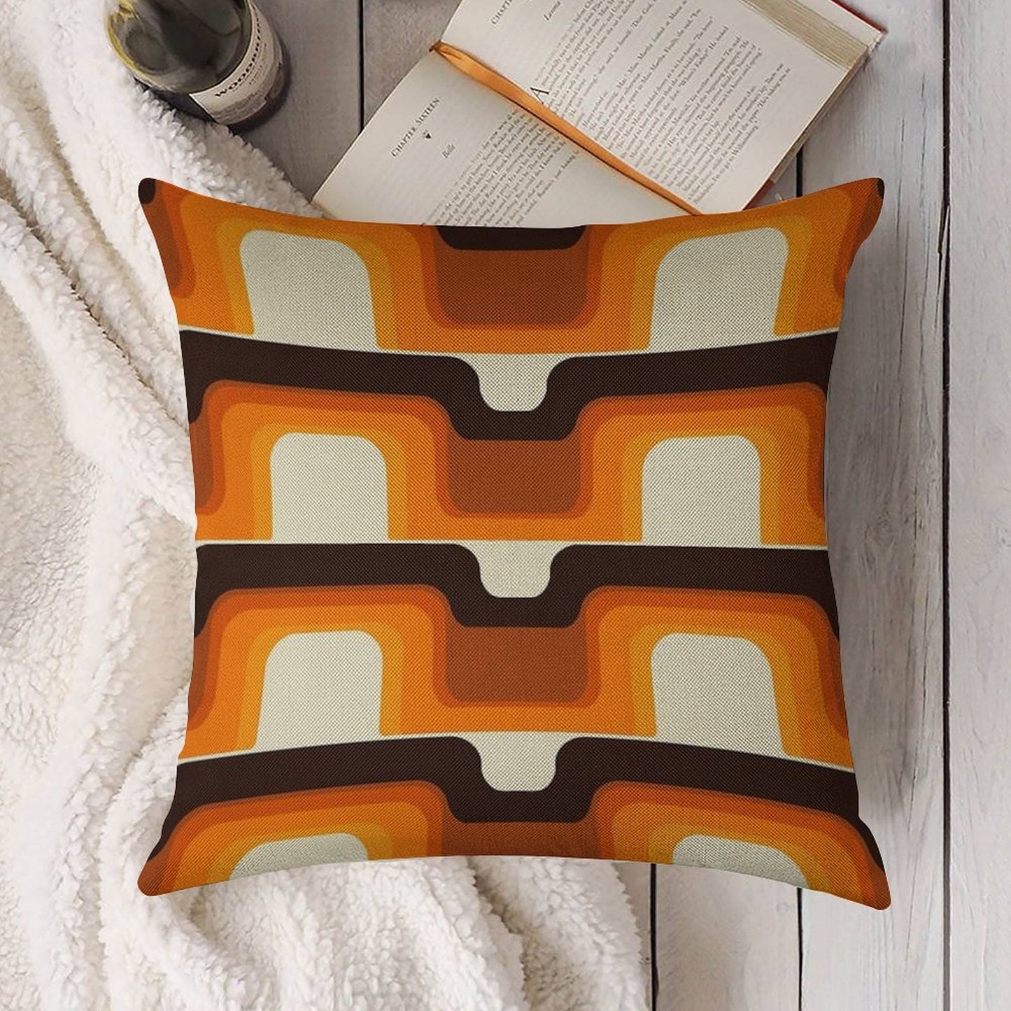 Mid-Century Modern Meets 1970s Orange Linen Throw Pillow Cover