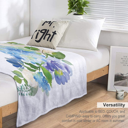 Blue Watercolor Hydrangea Throw Blanket