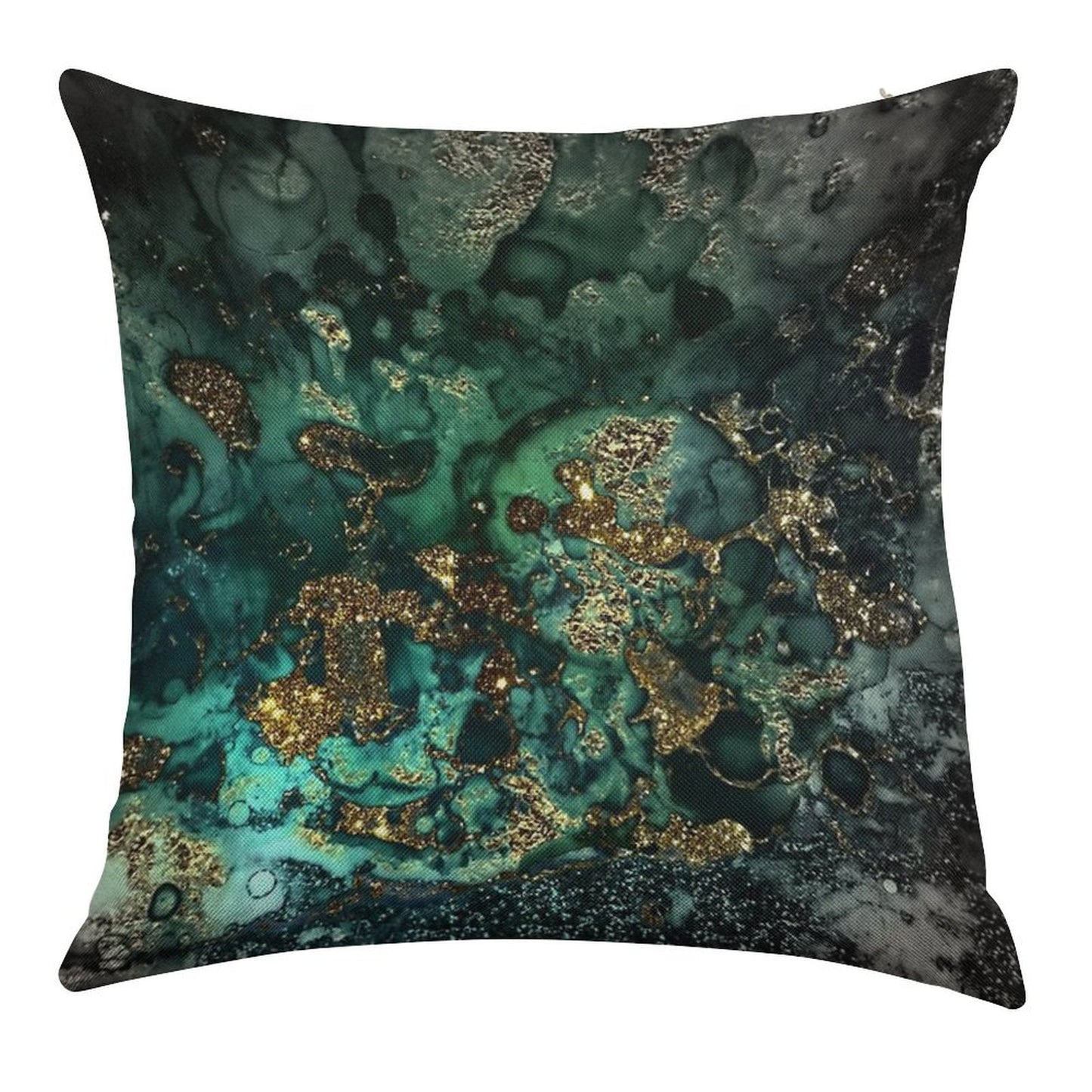 Gold Indigo Faux Malachite Marble Linen Throw Pillow Cover