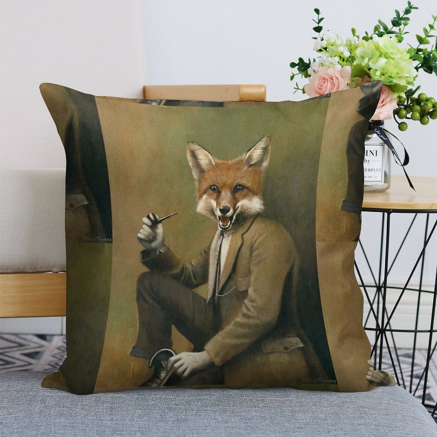 Vintage Mr Fox Linen Throw Pillow Cover