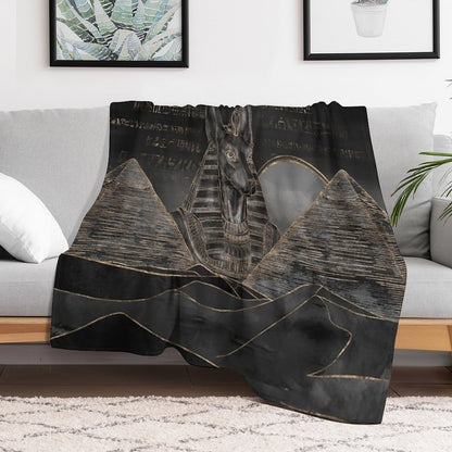 Anubis on Egyptian Pyramids Landscape Throw Blanket