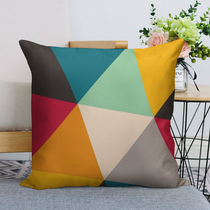 Colourful Geometric Triangles Linen Throw Pillow Cover