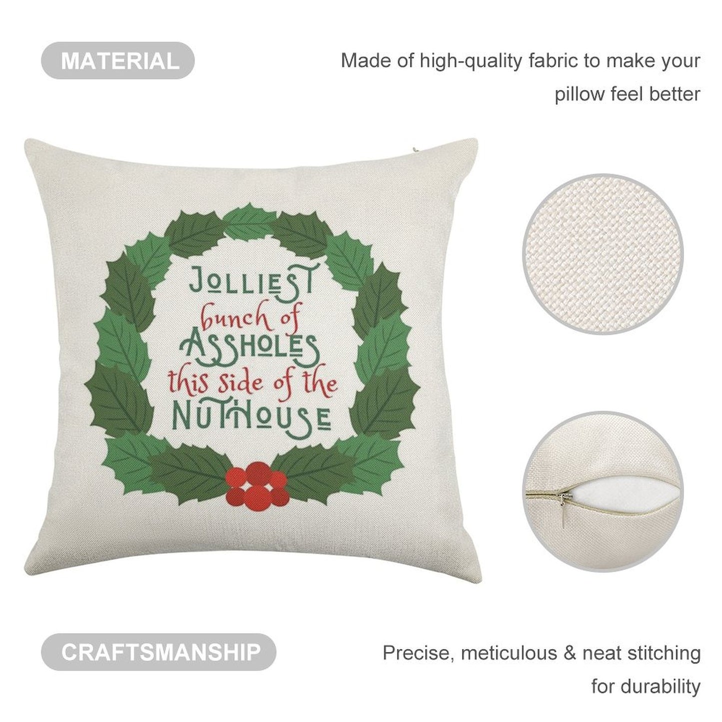 Jolliest Bunch of A-holes This Side of The Nuthouse - National Lampoon's Christmas Vacation in Wreath Linen Throw Pillow Cover