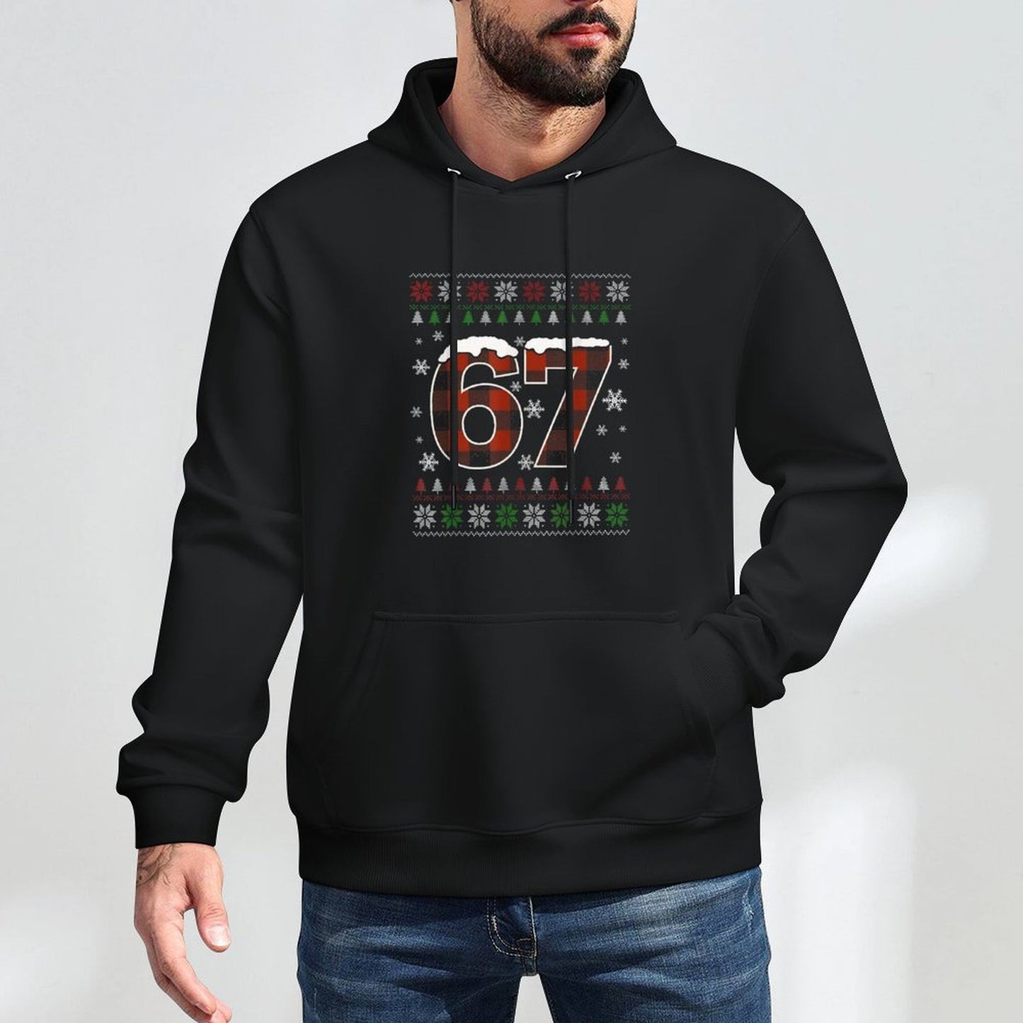 Funny 67 Six Seven Meme Brainrot Cringe Christmas Pajamas Relaxed Fit Hoodie