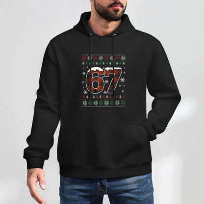 Funny 67 Six Seven Meme Brainrot Cringe Christmas Pajamas Relaxed Fit Hoodie