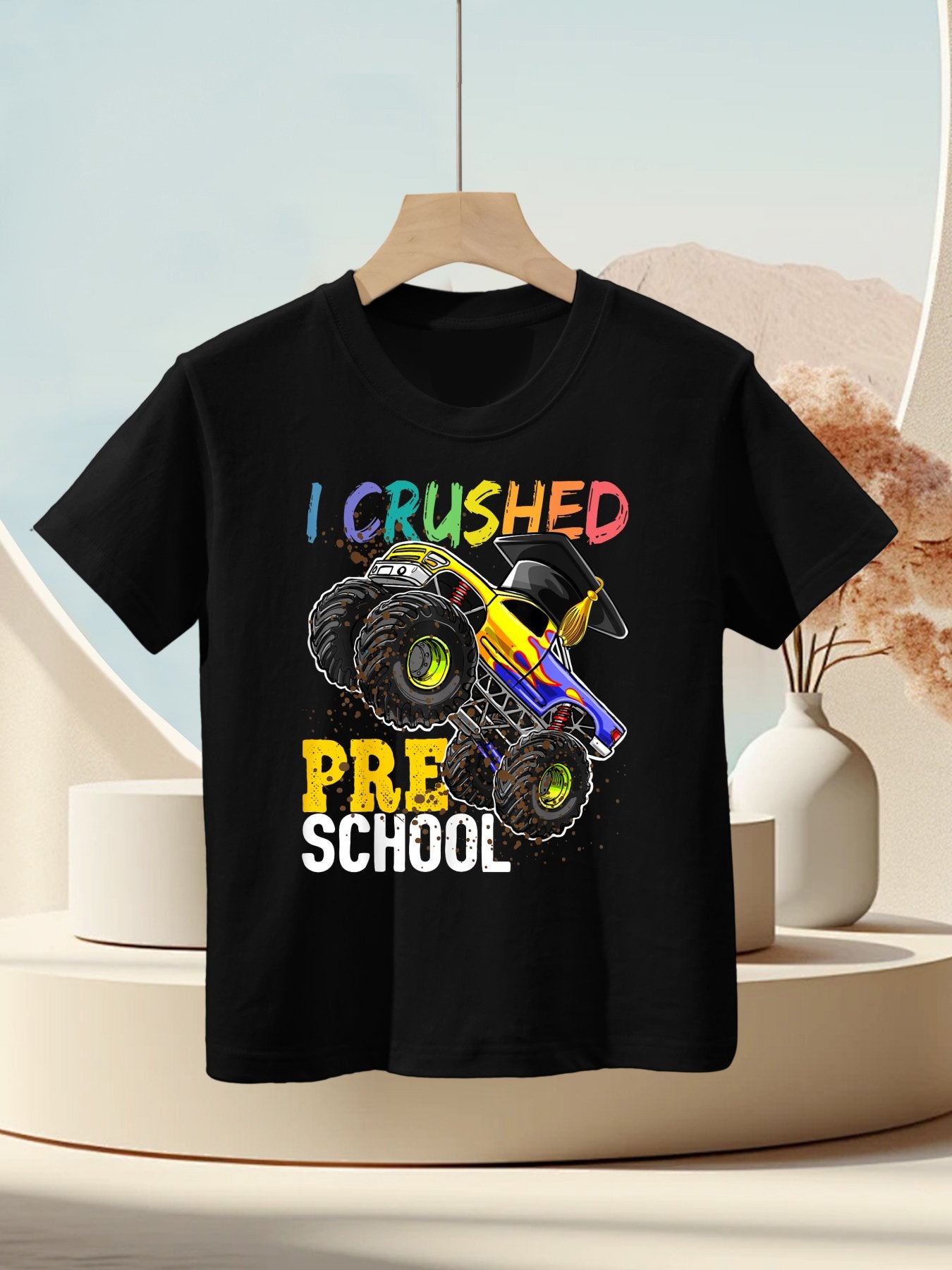 I Crushed Preschool Monster Truck Graduation Cap Gift Boys Kids T-Shirt