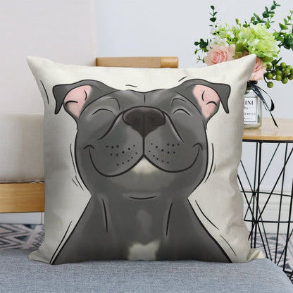 Smiling Blue Staffy Dog (stafford) Staffy Love Linen Throw Pillow Cover