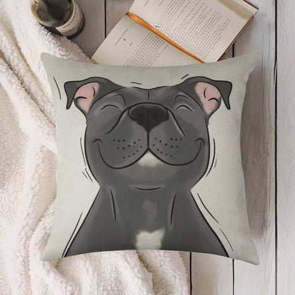 Smiling Blue Staffy Dog (stafford) Staffy Love Linen Throw Pillow Cover