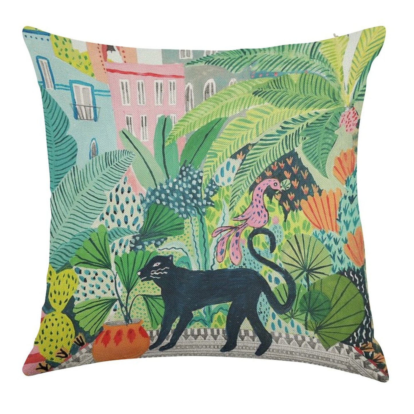 Jungle Panther Linen Throw Pillow Cover