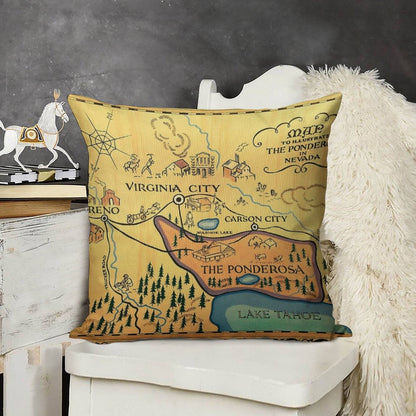 Map of The Ponderosa from 'Bonanza' Linen Throw Pillow Cover