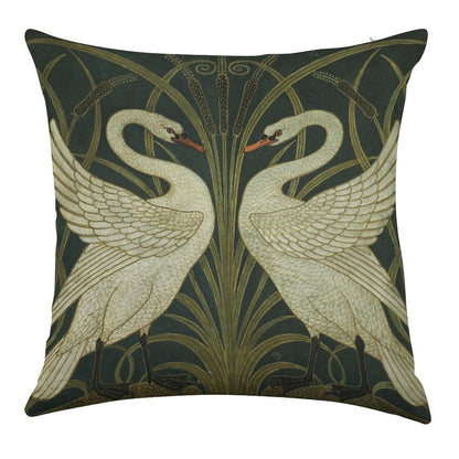 Art Deco - Swan, Rush, And Iris Linen Throw Pillow Cover