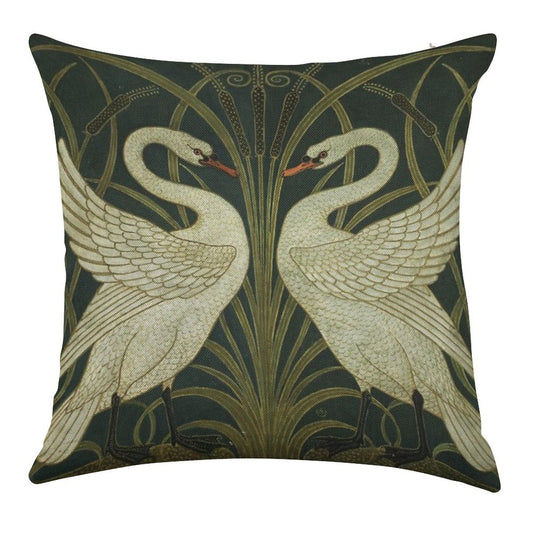 Art Deco - Swan, Rush, And Iris Linen Throw Pillow Cover