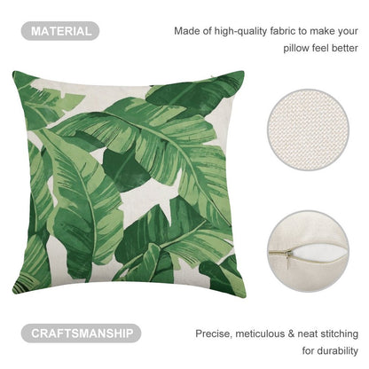 Tropical Banana Leaves II Linen Throw Pillow Cover
