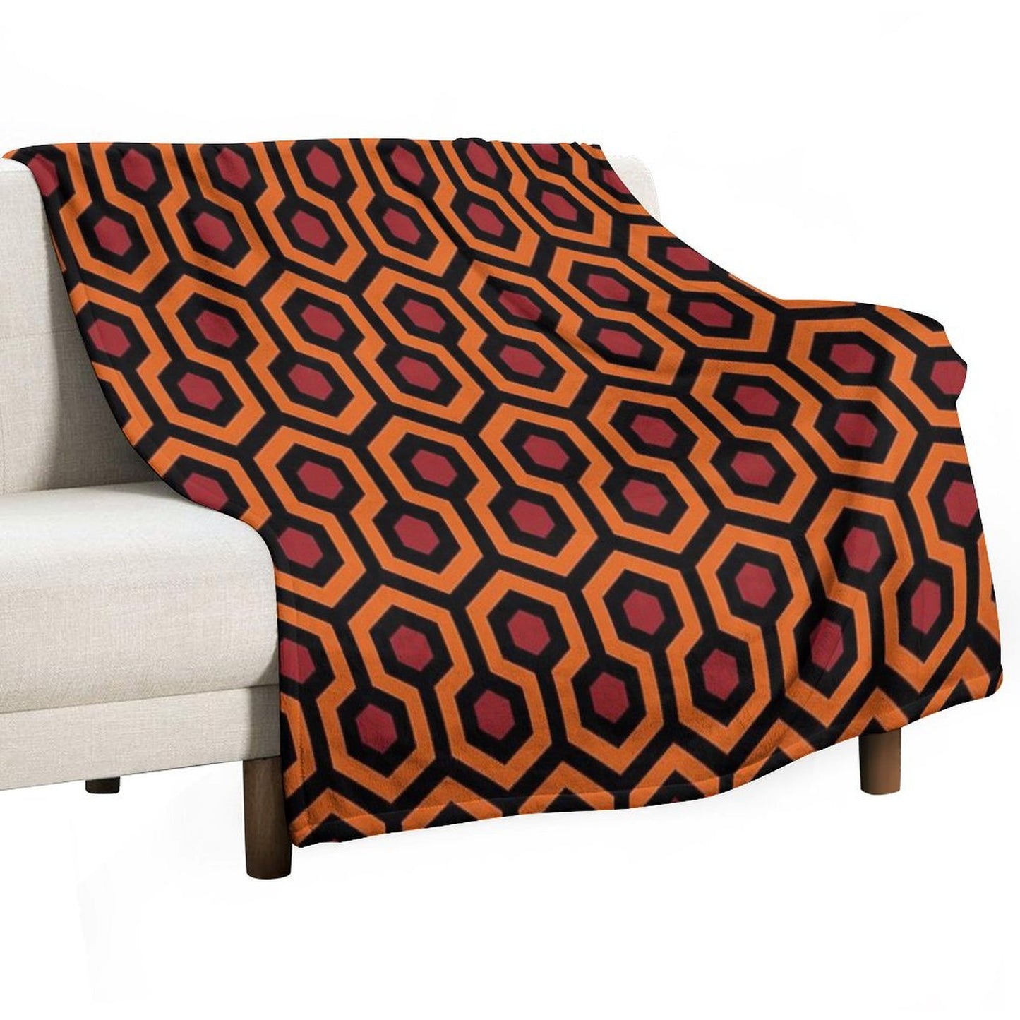 Geometric Pattern Looped Hexagons OrangeRedBlack Throw Blanket