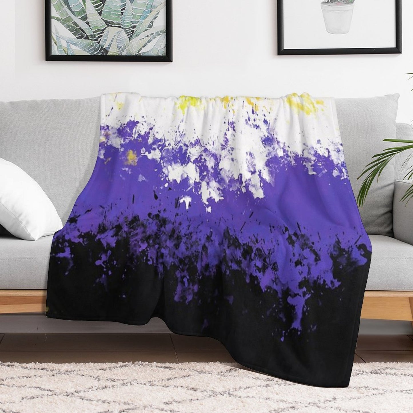 Non-Binary Paint Splatter Pride Flag Throw Blanket